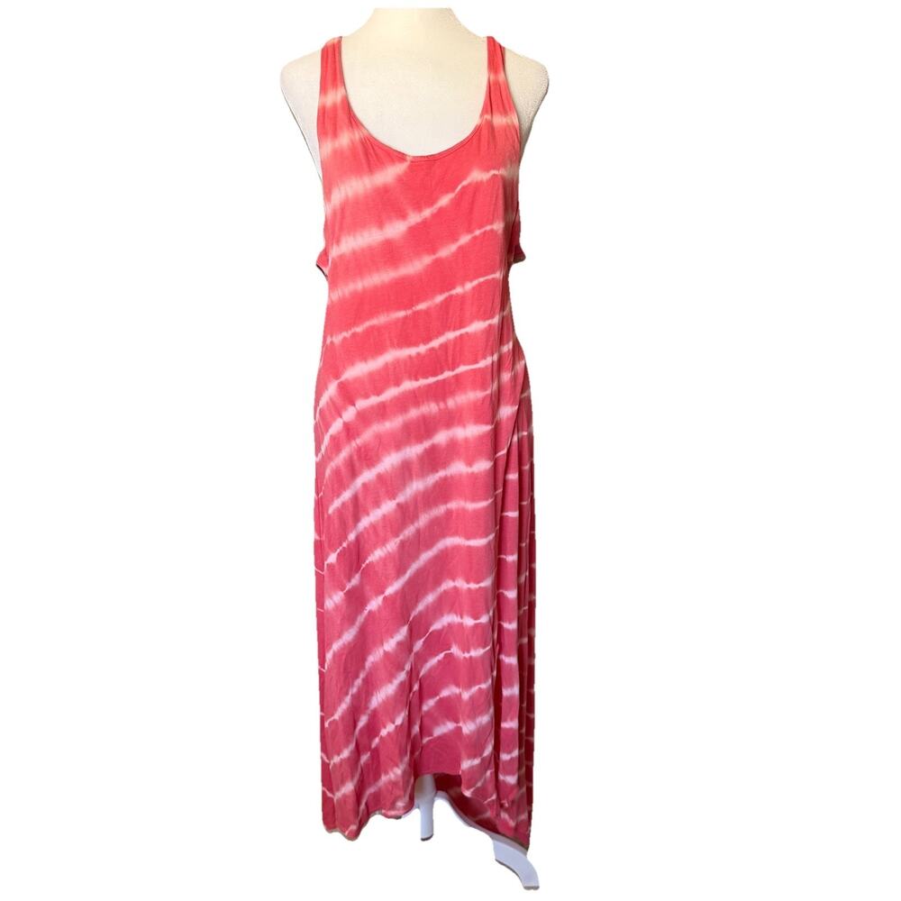 Roxy Womens Medium Maxi Dress Open X Back Strappy Tie Dye Orange Coral Long